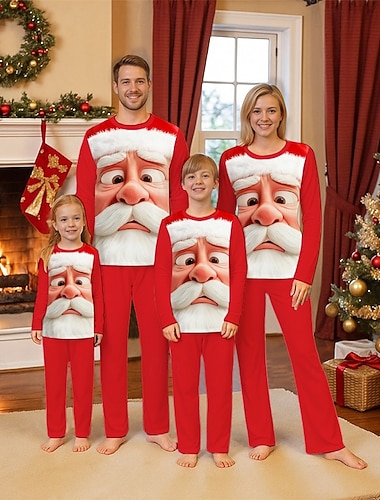  Οικογένεια Κοίτα Χριστούγεννα Χριστουγεννιάτικες οικογενειακές πιτζάμες Πυτζάμες Οικογενειακά σετ Γραφική Άγιος Βασίλης Χριστουγεννιάτικα δώρα Στάμπα Κρασί Ρουμπίνι Πράσινο του τριφυλλιού Μακρυμάνικο