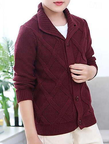  Barn Gutt Genser Helfarge Langermet Knapper utendørs Mote Rød Høst Klær 4-12 år