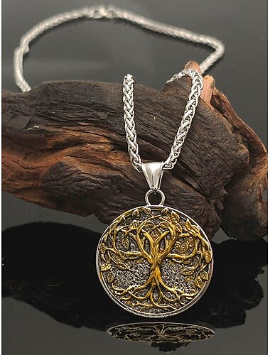  Wikinger-Halskette mit Lebensbaum-Anhänger für Herren – Legierungsmaterial, Vintage-Design in Gold und Silber, nordisch inspiriert, perfektes Geschenk für Naturliebhaber, für legere und formelle Anlässe