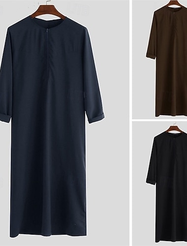  Herren Freizeitkleidung Nachthemd Einfach Stilvoll Komfort Heim Täglich Baumwolle Weich Atmungsaktiv Rundhalsausschnitt Langarm Frühling Herbst Schwarz Marineblau