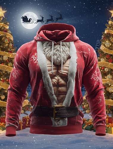  Noël Homme Père Noël Costume Sweat à capuche Sweatshirt Mode Quotidien Occasionnel Col ras du cou À capuche Maison Soirée Cadeau Rouge Cordon de serrage Automne Hiver Designer S M L XL XXL XXXL