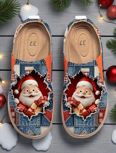  Sneakers da donna rosse a forma di gatto natalizio con dettagli a fiocco di neve: slip-on festive per le calde giornate invernali, le riunioni di festa e l'abbigliamento casual