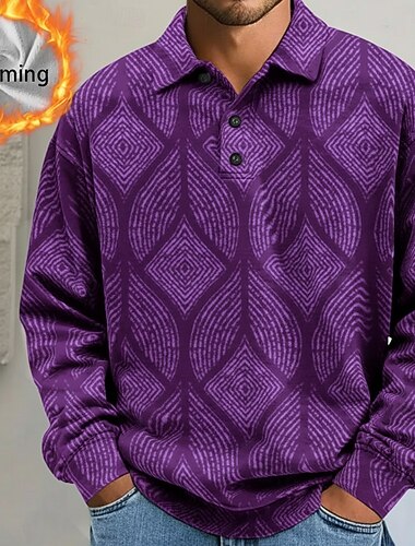  Ανδρικά Αφηρημένο Γεωμτερικό Μπλουζάκια πόλο Πουκάμισα Themmal Μακρυμάνικο Μπλουζάκια πόλο Πέτο Καθημερινό Ένδυση γυμναστικής και άθλησης Αργίες Καθημερινά Ρούχα 3D εκτύπωση Φθινόπωρο Χειμώνας