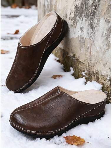  נעלי מולס בצבע חום כהה לנשים עם בטנת פליז – נעלי לואפרס נוחות סגורות ללא גב לסיעוד, גינון ועבודה מזדמנת