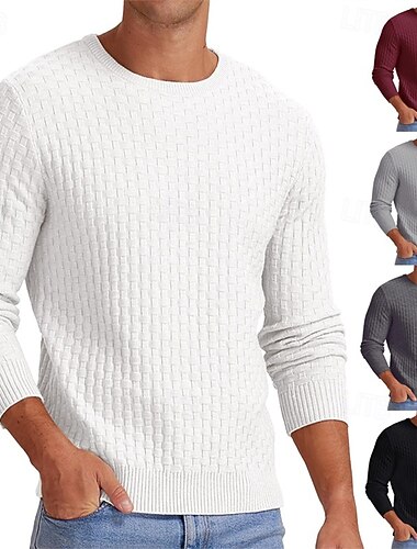  בגדי ריקוד גברים סוודר סוודר סוודר מצולע לִסְרוֹג חולצות רגילות סרוג גזרה מרה אחיד צווארון עגול קצר סריגים עכשווי קזו'אל לבוש יומיומי ביגוד סתיו סתיו חורף שחור לבן S M L