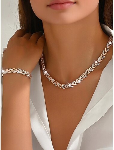  סט שרשרת וצמיד מסגסוגת זירקון לנשים - גווני זהב וכסף אלגנטיים, מושלם לאירועים מיוחדים ומתנות