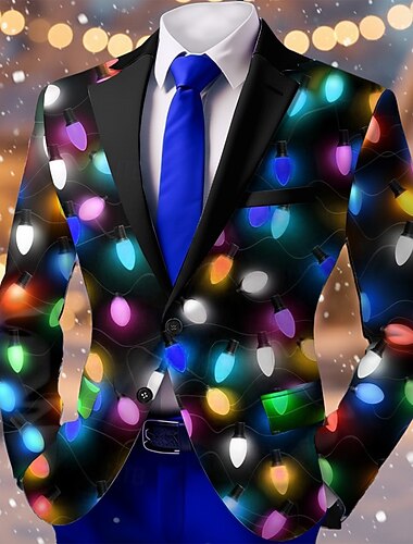  Kerstmis Voor heren Blazerjack Jas Comfortabel Ademend Artistiek Casual Feestavondkleding Dagelijks Festival 3D-afdrukken Knop Alle seizoenen Inkeping Lange mouw Rood blauw Groen