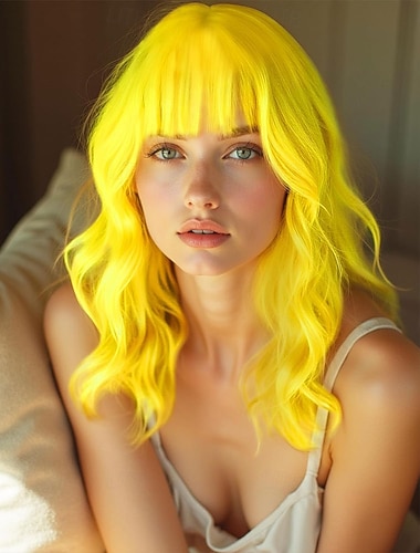  Peluca de carnaval 2026 Amarillo Rizado Bob Corta Peluca sintética para festival Carnaval Desfile Cabello para disfraz de cosplay para Mujer