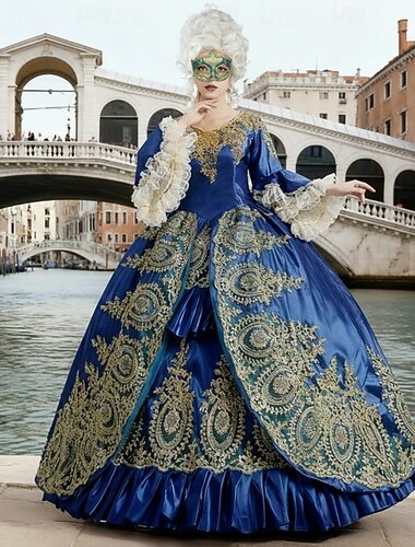  Conjunto Vintage Góticas Rococó Maxi Vestidos Máscara Perucas cosplay com acessórios Princesa Shakespeare De Baile Fantasia Mulheres Real Dia Das Bruxas Carnaval Baile de Máscaras Carnaval dia das