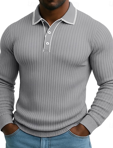  Pánské Pólo Top z žebrovaného úpletu Dovolená ulice Klopa Dlouhý rukáv Základní Moderní Bez vzoru Knoflíky Jaro Podzim Celý rok Slim Černá Šedá Námořnická modř Vodní modrá Pólo
