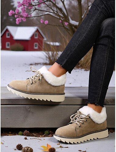  Damen-Winterstiefel in Khaki mit Fellbesatz – stylische, lässige Stiefeletten mit weichem Kunstfellfutter, kuschelig warm für den Winter, ideal für den Alltag und die Winterferien