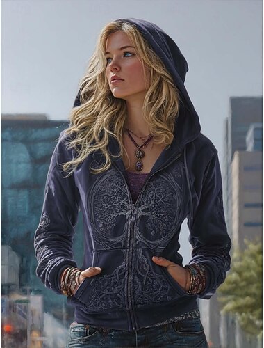  Női Cipzáras kapucnis pulóver Grafika Kockás Divat Nyugati Retro Hosszú ujj Kapucni Normál felsők Utca Hétköznapi Cipzár Zseb Nyomtatott Sárga Rubin Bíbor Lóhere Tavasz Ősz Tél