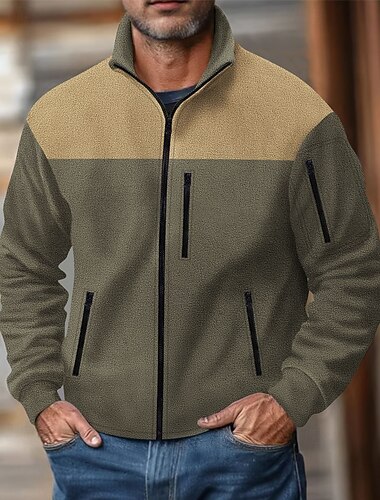  Miesten College Vetoketjullinen pusero Vetoketjullinen collegepaita Fleece-collegepaita Full vetoketjullinen villapaita Musta Laivaston sininen Apila Khaki Harmaa Pystykaulus Väripalikka Sulkea jnk