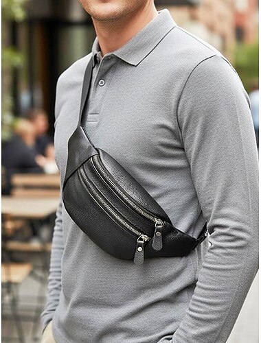  Herre Midjeveske Mage Veske Brystveske Crossbodyvesker Lær utendørs Avslappet Fritid / hverdag Glidelås Flere lommer Vanntett Lettvekt Multi Carry Helfarge Svart kaffe