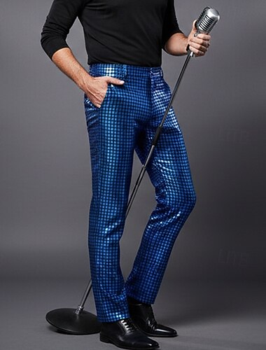  Homme Pantalons Dress Pants works Pantalon à paillettes Pantalon brillant Pantalon de bal Avec Poches Uni Confort Longueur complète Soirée Affaires Quotidien Mode Streetwear Argent Noir