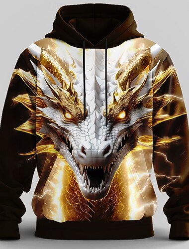  Hombre Dragón 3D Sudadera Fresco Fiesta Manga Larga Cuello Barco Discoteca Ropa de calle Dorado Correa Otoño Invierno Diseñador S M L XL XXL XXXL