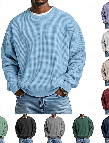  رجالي كنزة سويت شيرت وافل قف بجانب الطريق مشمش أسود أبيض أخضر فاتح أحمر رقبة عالية مدورة سهل محكم الرياضة & في الخارج فضفاض مناسب للبس اليومي أناقة الشارع كوول ملابس رياضية ربيع & الصيف ملابس هوديس