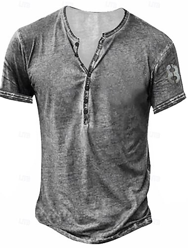  Męskie Koszulka z guzikami Koszula Henley Koszulki Koszulka z krótkim rękawkiem Krótki rękaw Henley Lato Moda Designerskie Moda Urlop Ulica Wyjściowe Ciemnobrązowy Ciemnoszary Zielony Top Tee dla