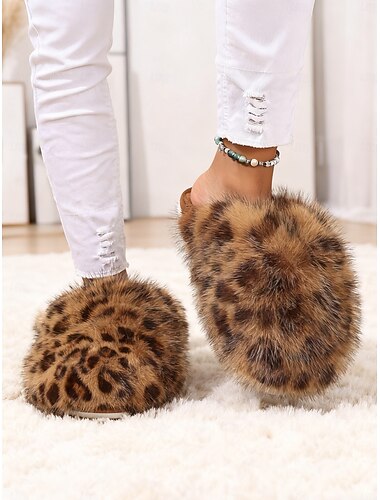  pantofole da donna in pelliccia con stampa leopardata: calzature da interno morbide e comode per rilassarsi, oziare e stare comodi quando fa freddo