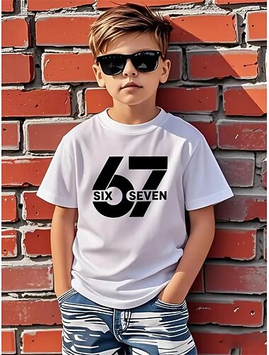  Jungen 3D Grafik Lustiger Slang 67 T-Shirt Kurzarm 3D-Druck Sommer Frühling Sport Mode Streetwear Kinder 4-12 Jahre Rundhalsausschnitt Outdoor Lässig Täglich Normale Passform