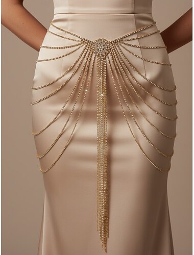  damski pasek w talii z łańcuszkiem ze strasami - elegancki kryształowy dodatek do ciała na bale, bale i wieczorne przyjęcia