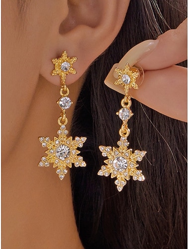  Weihnachtsohrringe mit Schneeflockenmotiv für Damen – aus einer Legierung mit Kristall- und Perlenverzierungen, eleganter Festtagsschmuck für Partys und winterliche Anlässe.