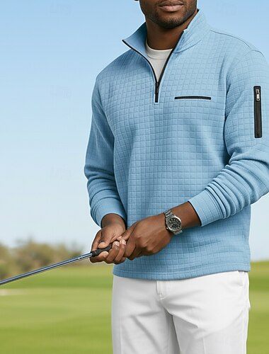  رجالي قمصان بولو الوافل Pullover فضفاض الرياضة & في الخارج ربع الرمز البريدي كم طويل موضة مريح إحزم جيب خريف & شتاء ربيع & الصيف عبر الفصول عادي أبيض برتقالي رمادي فاتح رمادي غامق البيج