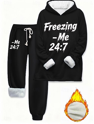  女性用 日常 スタイリッシュ ツーピースセット トラックスーツ パンツセット 長袖 フード付き レタード ドローストリング プリント カジュアル 日常 ブラック ダークピンク ブルー 秋 レギュラー