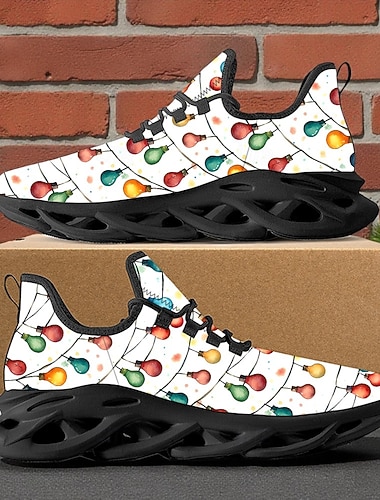  Zapatillas deportivas para hombre con luces navideñas: estampado de luces LED brillantes, zapatillas elegantes para ir de compras navideñas, celebrar las fiestas y disfrutar de aventuras invernales.