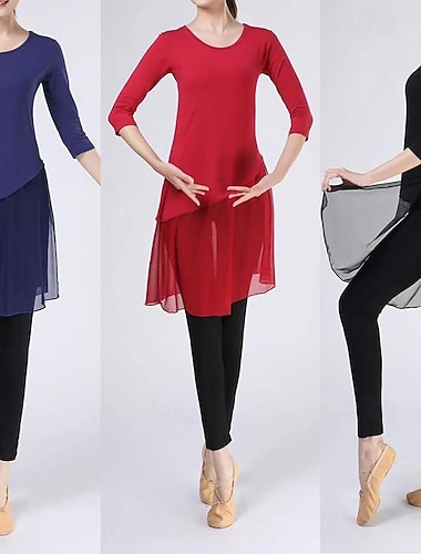  Жен. Костюм для йоги Тренировочный комплект из 2 предметов Сплошной цвет Наборы одежды Осень Черный Красный Модал Танцы Пилатес Йога Завышенная Легкость Дышащий Рукав до локтя Спорт Спортивная одежда