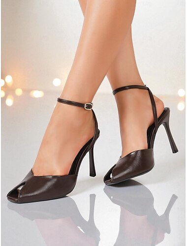  sandali da donna con tacco alto, cinturino alla caviglia e punta aperta marroni - eleganti scarpe da festa per serate, matrimoni o cocktail