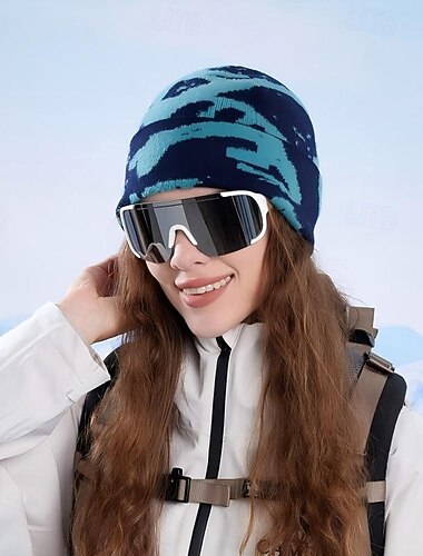  冬用アウトドア防寒帽子、女性用スタイリッシュな欧米風ニットビーニー、耳当て付き、大きなヘッドカバー、暖かいフリース裏地付き冬用キャップ