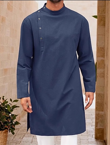  Herren Freizeitkleidung Nachthemd Einfach Stilvoll Komfort Heim Täglich Baumwolle Atmungsaktiv Stehkragen Langarm Frühling Herbst Schwarz Weiß