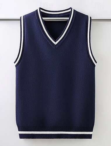  Bambini Ragazzi Pullover Maglione Blocco di colori Senza Maniche Scollo a V All'aperto Moda Blu marino Autunno Vestiti 4-12 Anni