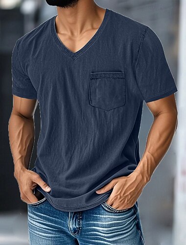  Per uomo Maglietta Camicia a Maniche Corte Manica Corta Scollo a V Estate Semplice Moda Designer Essenziale Tasca Vacanza Streetwear Uscire Nero Blu marino Blu Maglietta Top per Uomo