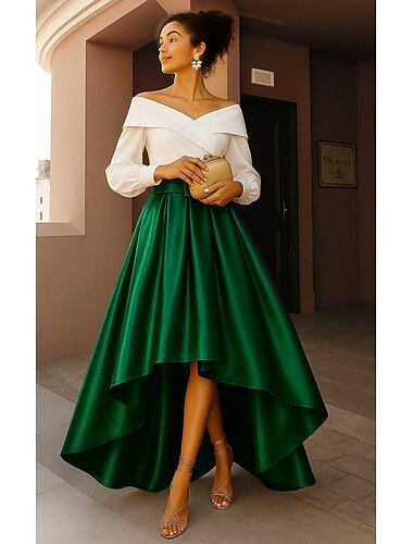  A-linje Te-lengde Cocktailkjoler Festkjoler Elegant Daglig Uformelt / dagtidsbryllup Langermet Løse skuldre Hage fest Formell Høstens bryllupsgjest Sateng med Plissert