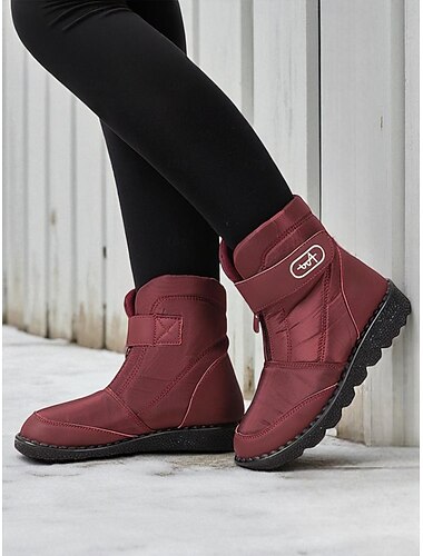  レディース バーガンディ 暖かいフリース裏地付き冬用アンクルブーツ - 防水、簡単ジッパー開閉、雪、旅行、日常履きに最適な快適なウォーキングブーツ