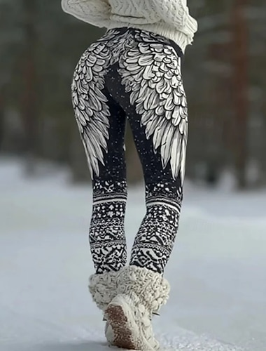  Dame Leggings Ferie Årgang Etnisk stil Full lengde Høy Midje Grafisk Abstrakt 3D-utskrift Hurtigtørkende Pusteevne Myk Elastisk Daglig Hjem utendørs Mørkegrå Svart Hvit Navyblå Høst Vinter Slank