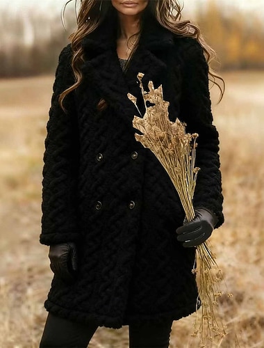  Γυναικεία Χειμερινό παλτό Παλτό Faux Fur Αντιανεμικό Διατηρείτε Ζεστό Τσέπη Κουμπιά Κομψό Βίντατζ Μοντέρνα Χνουδωτό Συμπαγές Χρώμα Διακοπές Δρόμος Καθημερινά Ρούχα Εξόδου Μακρύ Απορρίπτω Κανονικό