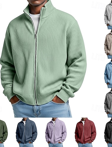  Herren Sweatshirt Kord Sweatshirt mit durchgehendem Reißverschluss Aprikose Weinrot Schwarz Weiß Hellgrün Stehkragen Einfach Strukturiert Sport & Outdoor Lässig Täglich Streetwear Cool Sportbekleidung