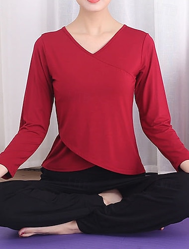  Жен. Футболка для йоги Спортивный топ Сплошной цвет Наборы одежды Осень Черный Белый Модал Танцы Пилатес Йога Завышенная Легкость Дышащий Длинный рукав Спорт Спортивная одежда
