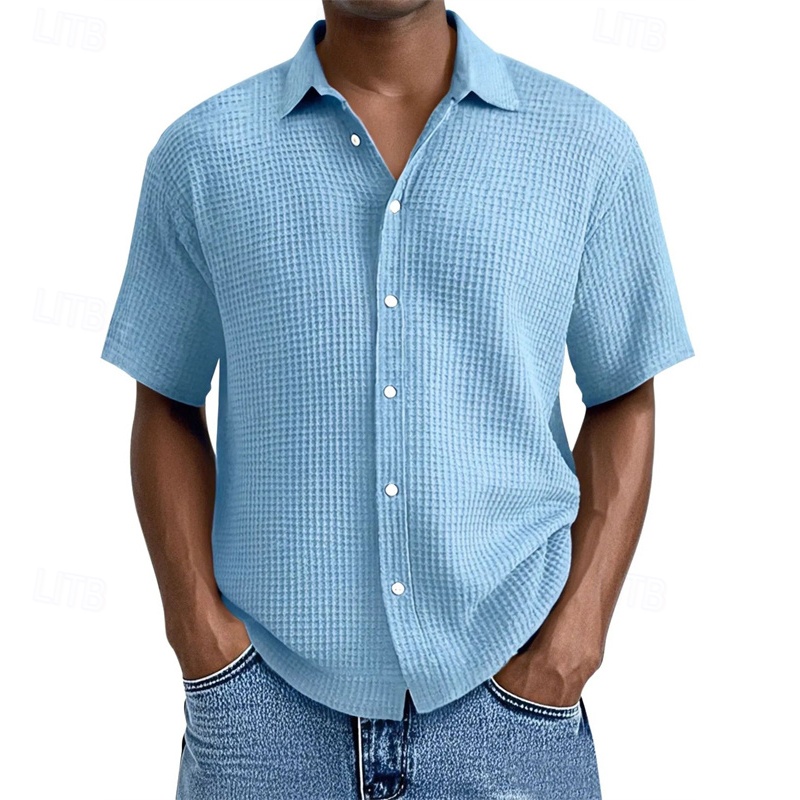  Homme Chemise Chemise gaufrée Chemise d'été Chemise Décontractée Chemise de Plage Chemise Boutonnée Noir Blanche Vert Claire Rose Claire Rouge Manche Courte Uni Revers Vacances Hawaïen Vêtement Tenue