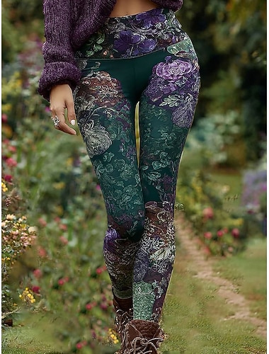  Womens Viking Boho Leggings Loungewear Urlaub Vintage Mode Knöchellange Hohe Taille Floral Grafisches Drucken Thermisch Warm Soft Atmungsaktiv Dehnbar Formal Urlaub Frühling Herbst Winter Slim Fit