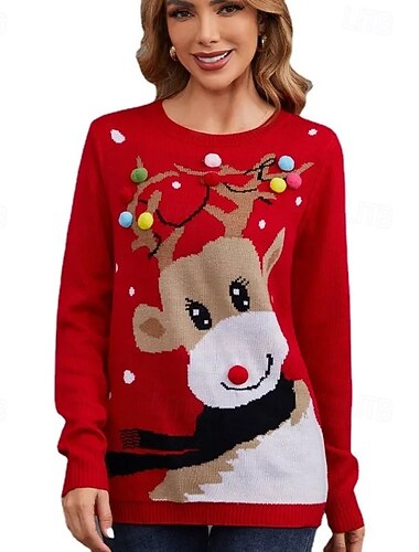  Natale Manica a Vescovo Maglione di Natale Felpa Brutto maglione di Natale Rudolph Divertente per Per donna Adulti Altre stampe  per Natale Carnevale Feste Casual Quotidiano