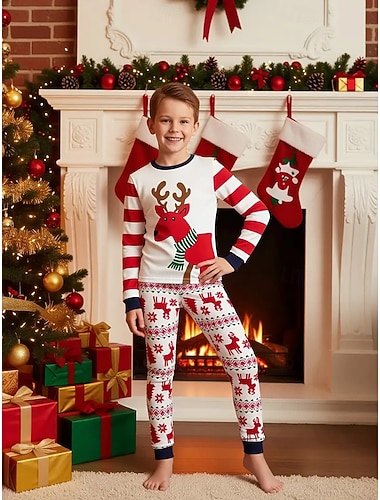  Navidad Chico 3D Graphic Cada Pijamas de Navidad regalo de Navidad Conjuntos de pijamas Manga Larga Impresión 3D Otoño Invierno Activo Básico Niños 4 años + Cuello Barco Hogar Diario Ajuste regular