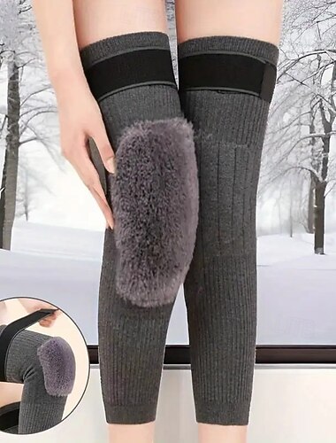  1 Paar robuste Winter-Kniewärmer mit verstellbaren Antirutschpolstern &Plüschige, verdickte Unisex-Gamaschen für Herren &Damen beim Skifahren in der Kälte (grauer Knieüberzug aus Textil)