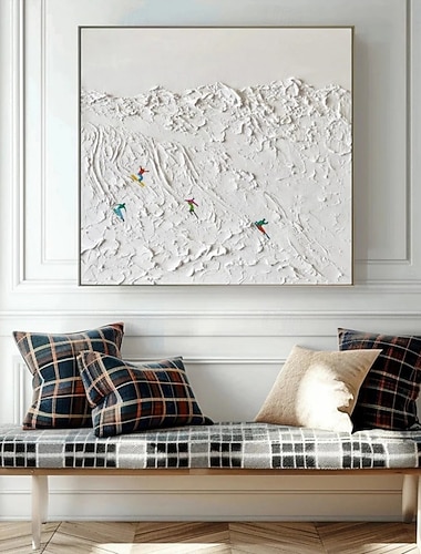  håndlaget oljemaleri lerret veggkunst dekorasjon moderne abstrakt tykk kniv vinter ski landskap for hjem stue dekor rullet rammeløs ustrukket maleri