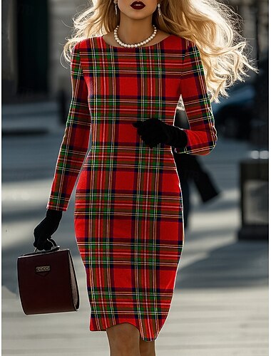  Dámské Mini šaty Tričkové šaty Na běžné nošení Semiformální šaty Kancelář Denní Běžný Geometrický Pepito Dlouhý rukáv Tričkový Tmavěhnědá Rubínově červená Jaro Podzim Zima