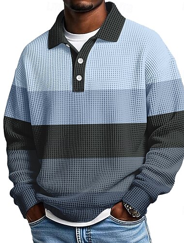  Férfi Vízszintes csíkok Gofris pólóingek Hosszú ujj Pólóingek Hajtóka Alkalmi Sportruházat Hétköznapi viselet 3D nyomtatás Tavasz Ősz Tél Medence Sötétbarna Világosbarna