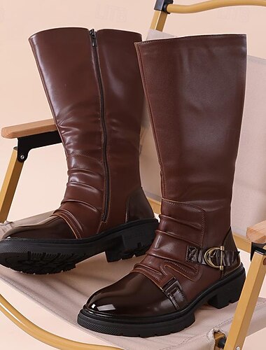  Homens Botas Retro Sapatos Confortáveis Caminhada Vintage Casual Diário Festas & Noite Pele PU Quente Botas Cano Alto Mocassim Preto Marron Verão Primavera Outono